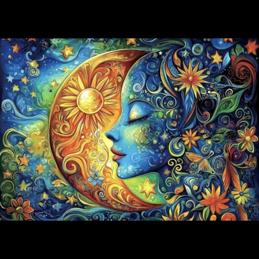 Celestial Half Moon Blue Face Flowers 5D Diamond Painting Kit New - Last One - Picture 1 of 7